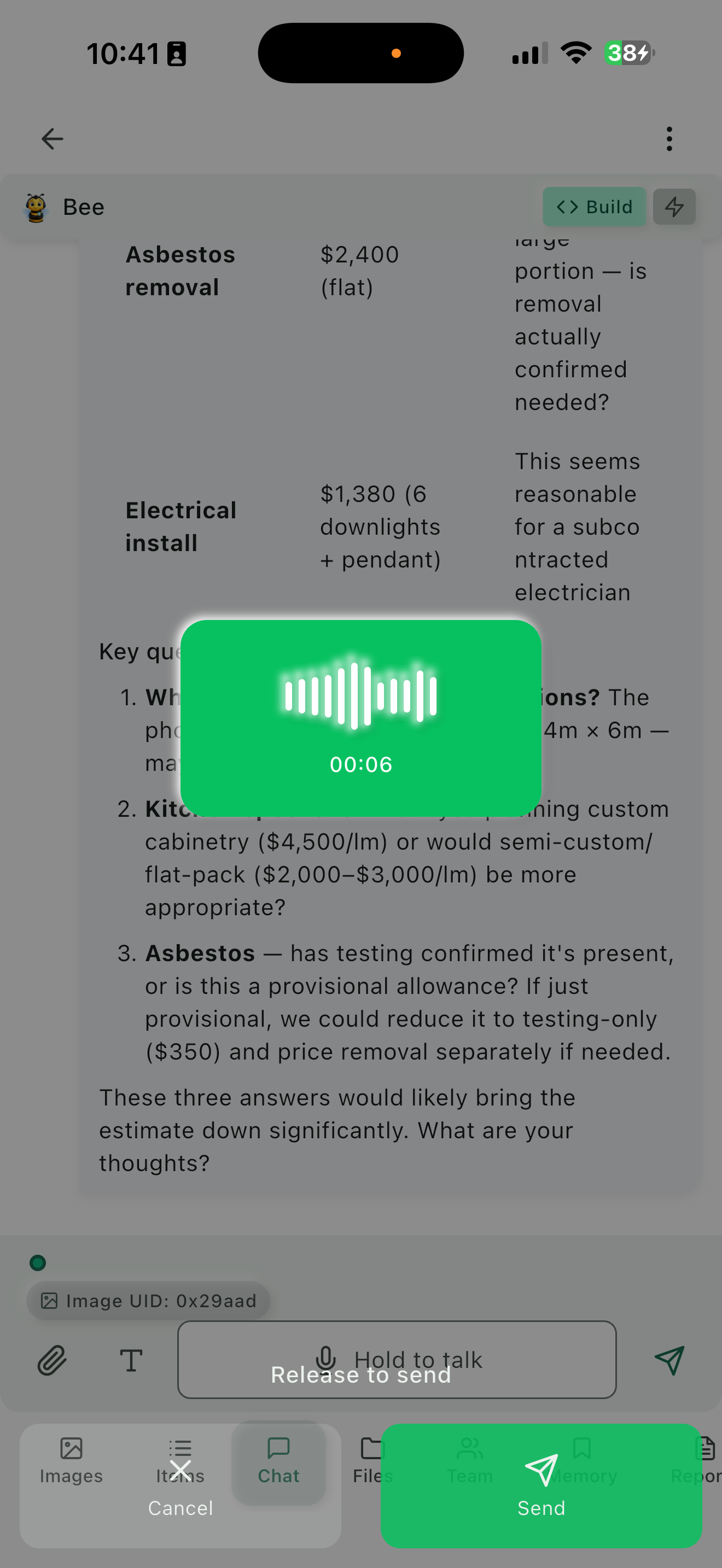 Inoscope phone voice command chat screen
